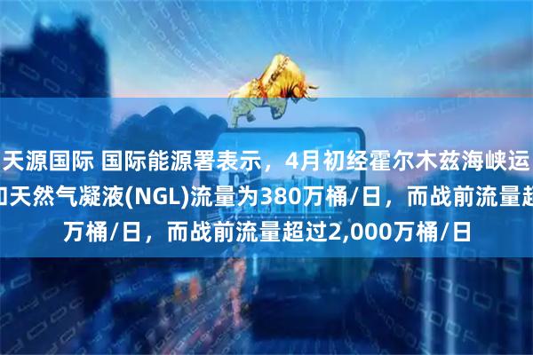 天源国际 国际能源署表示，4月初经霍尔木兹海峡运输的原油、燃料和天然气凝液(NGL)流量为380万桶/日，而战前流量超过2,000万桶/日